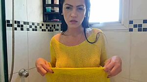 Naughty Girl Rubs Breasts in Shower, Shows Bare Ass, Craves Cock