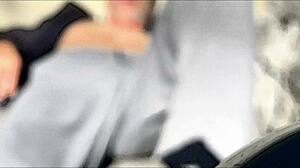 Blurry outdoor stretching and striptease in underwear during mild winter