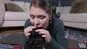 Blond Slave Girl Degrades Herself By Bobbing For Her Doms Piss Soaked Socks And Puke On Dildos From His Ass