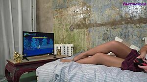 mia enjoys sheer tights on legs