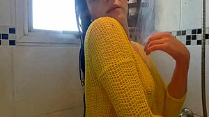 Naughty Girl Rubs Breasts in Shower, Shows Bare Ass, Craves Cock