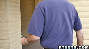 Experienced blonde teen passionately enjoys two cocks