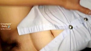 thai student fucks teacher for grade, gets creampie overflowing pussy
