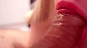 Asmr close-up blowjob oral creampie, with sensual sucking and cumshot.