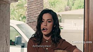 Tiny Lesbian Dons A Dick And Dicks A Dainty Delivery Girlie Cuntsway