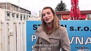 Freezing blond secretary convinced to fuck stranger in taxi car