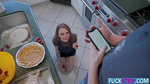 Madi Collins enjoys a big choco chip in the kitchen