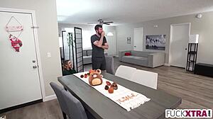 mischievous miniature caught tall stepbro jerking off