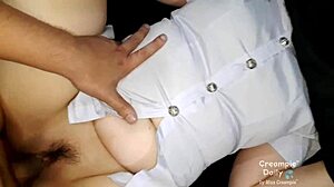 thai student fucks teacher for grade, gets creampie overflowing pussy