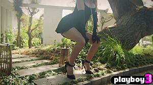 Kimmy Granger, Big-Ass Brunette MILF Model, Strips and Shows Curvy Body Outdoors