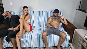 Wife shows off to husband's friend in teasing display