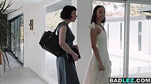 slender ebony realtor fucks busty lesbian milf with strapon