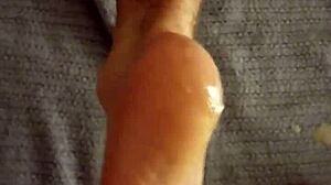 Cumshot aftermath on DirtySocks' feet day 4.