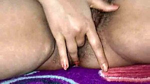 Indian Girl Masturbates Hairy Pussy Close-Up