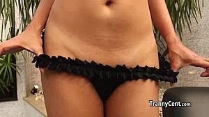 latina tgirl playing with red dildo