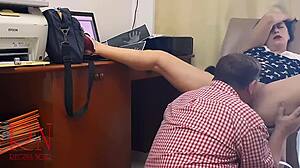 Want to be my employee? Boss licks employee pussy in office.