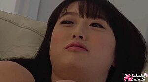 hot japanese girl tomomi motozawa fingers shaved pussy during interview