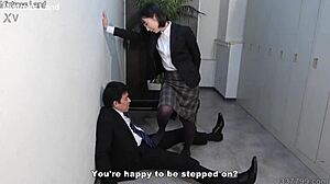Japanese Office Lady Teases in CFNM Fetish Play.