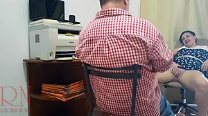 Want to be my employee? Boss licks employee pussy in office.