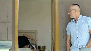 Young 18+ Skinny Girl Shows Boyfriend's Stepdaddy Real Deepthroat Skills at Daddy4K