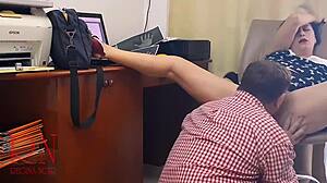 Want to be my employee? Boss licks employee pussy in office.