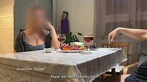 Husband Jerks Off Hidden Under Table Near Step Mom