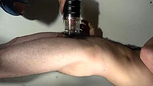 i hold the toy for him to use, leading to his intense orgasm in this homemade session