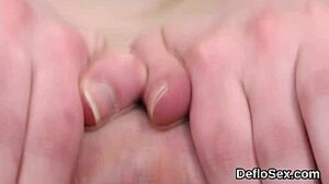 Alluring Teen Fingers Pink Slit Until Coming