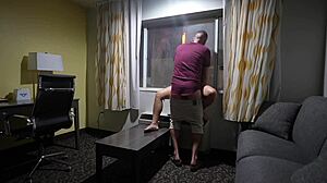 pregnant woman has sex with doors open at hotel