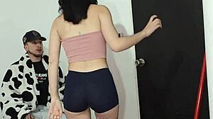 Beautiful Companion in Pajamas Tight Shorts and Cute Face Is Fucked in Her Bed Trailer. Intriguing Homemade Action.