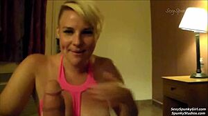 Sweaty amateur sucks cock and jerks cum onto face