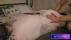 Curvy babe gets hot wax massage on back and tits