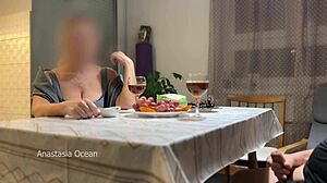 Husband Jerks Off Hidden Under Table Near Step Mom