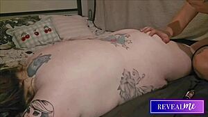 Curvy babe gets hot wax massage on back and tits