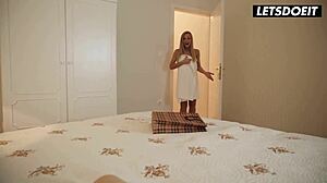 Lesbian girlfriends share dildo, reaching orgasm in ecstasy