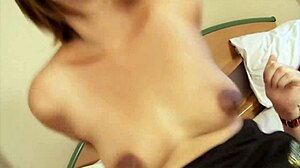 Exotic Asian woman gets her hairy pussy pounded by big white cock