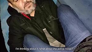 Couple peeing and having sex in public behind the church. Bent over doggystyle flashing.