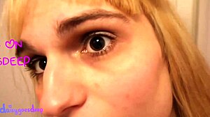 Blonde dilates eyes with buttplug masturbation