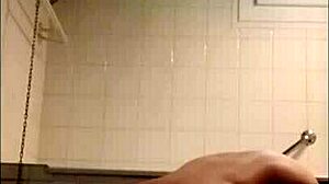 Slave endures self-inflicted humiliation with belt lashes