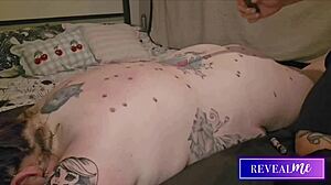 Curvy babe gets hot wax massage on back and tits