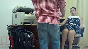 Want to be my employee? Boss licks employee pussy in office.