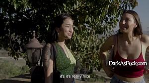 Bedroom betrayal where a celebrity's apprentice fucks a horny groupie and her step sis joins in out of pressure darkasfuck