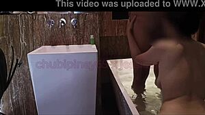 Public shower cumshot surprise