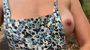 wife runs in public outdoor sideboob big tits dare