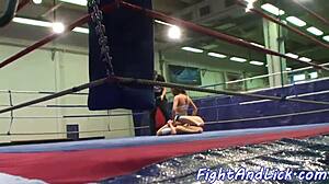 wrestling babes shake big asses in catfight