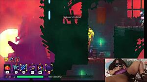 Chubby ebony gamer girl gets fucked with dildo while playing video game - dead cells