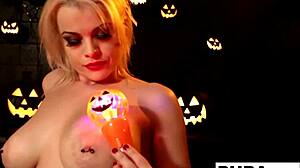 Hot stacked nadia celebrates halloween by making herself cum.