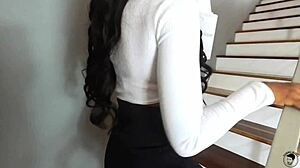 Ebony secretary Olivia Jay performs blowjob to retain job