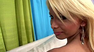 Blonde Shemale Teases with Monster Cock Handjob in Lingerie