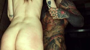 Inked Black-Haired Whore Rims and Swallows Jizz